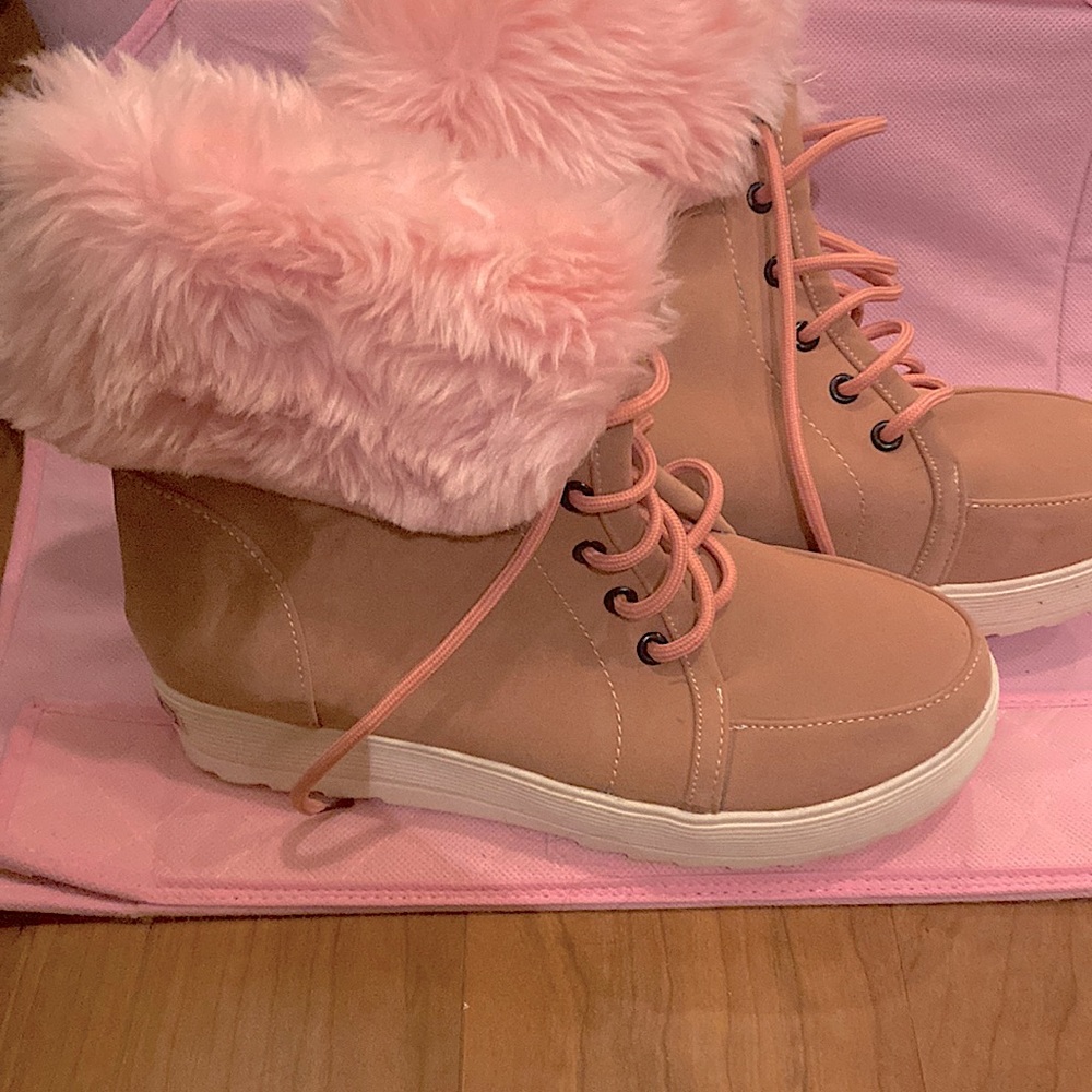 Brand new never worn pink fur sneakers